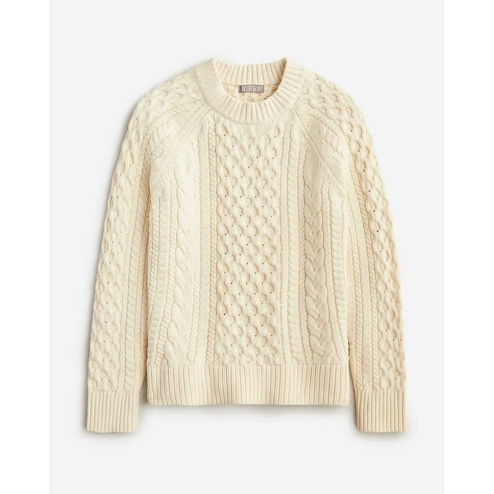 J Crew Cable knit Crewneck Sweater S Linen Preppy